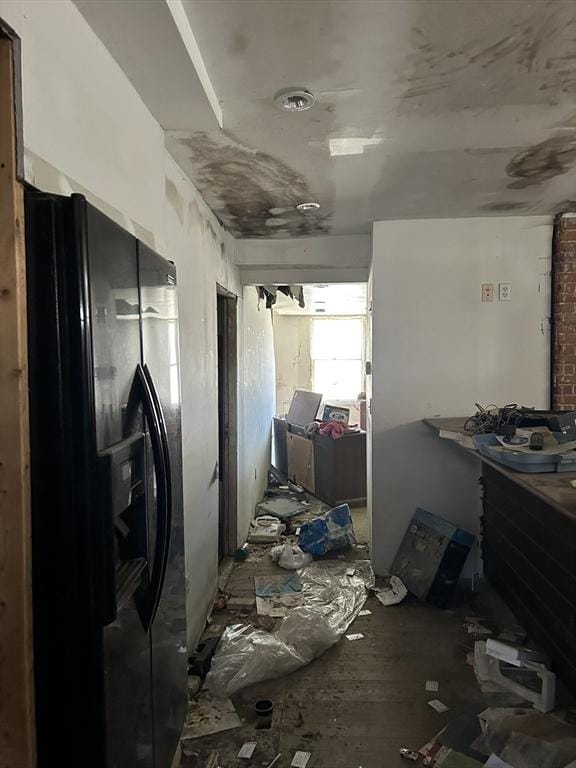 kitchen with black fridge