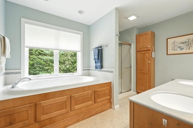167 Orchard Rd, East Longmeadow, MA 01028 - bathroom with a shower stall, a garden tub, and double vanity