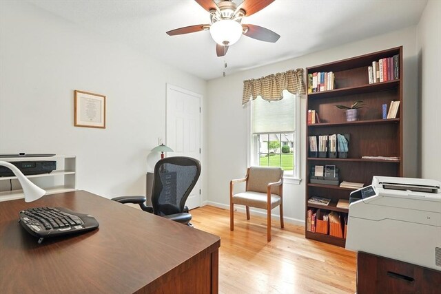 167 Orchard Rd, East Longmeadow, MA 01028 - office with a ceiling fan, light wood finished floors, and baseboards