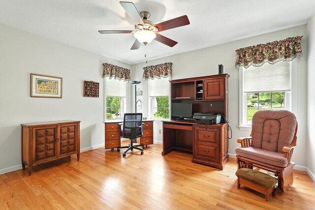 167 Orchard Rd, East Longmeadow, MA 01028 - home office with light wood-style floors, ceiling fan, and baseboards