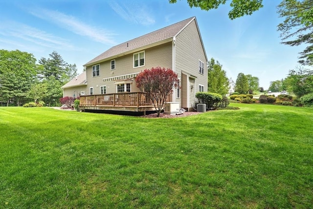167 Orchard Rd, East Longmeadow, MA 01028 - back of house with a wooden deck, central AC, and a yard