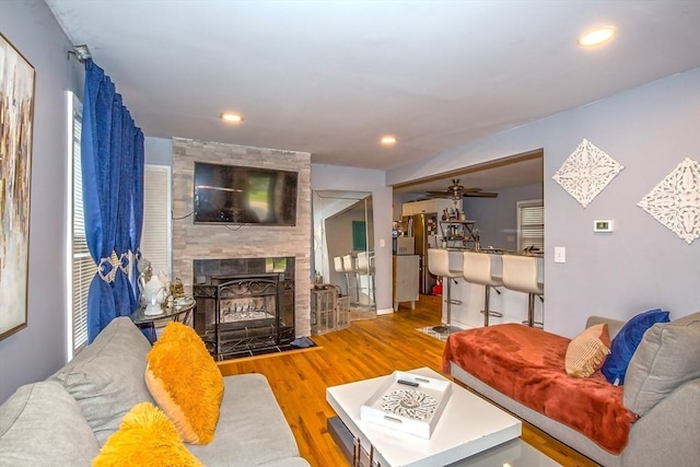 37 Border St, Springfield, MA 01104 - living room featuring a fireplace, wood finished floors, and recessed lighting