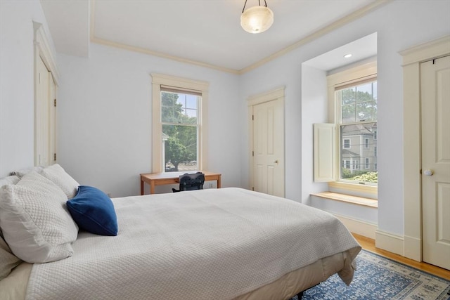 19 Woodbine St Unit B, Newton, MA 02466 - bedroom with multiple windows, crown molding, wood finished floors, and baseboards