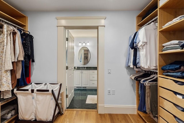 19 Woodbine St Unit B, Newton, MA 02466 - walk in closet with wood finished floors and a sink