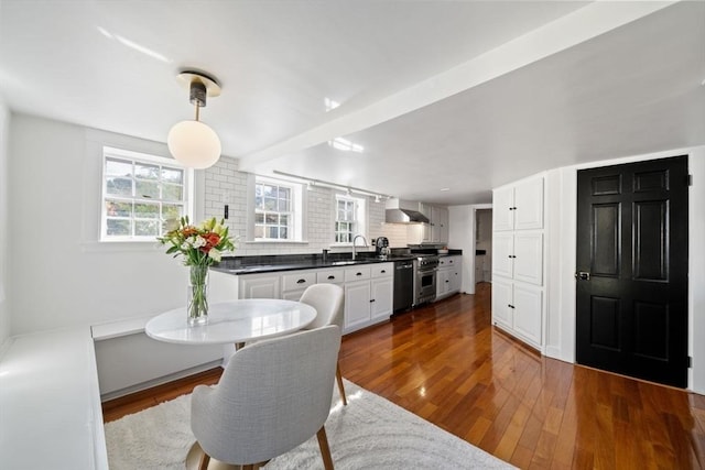 46 Church St, Dedham, MA 02026 - dining space with dark wood-style floors