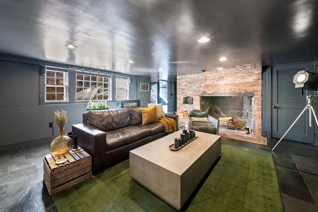 46 Church St, Dedham, MA 02026 - living area with recessed lighting and a fireplace