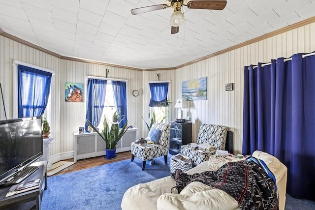 interior space featuring radiator and ornamental molding