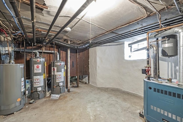 basement featuring gas water heater