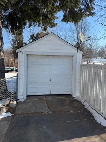 view of snow covered garage