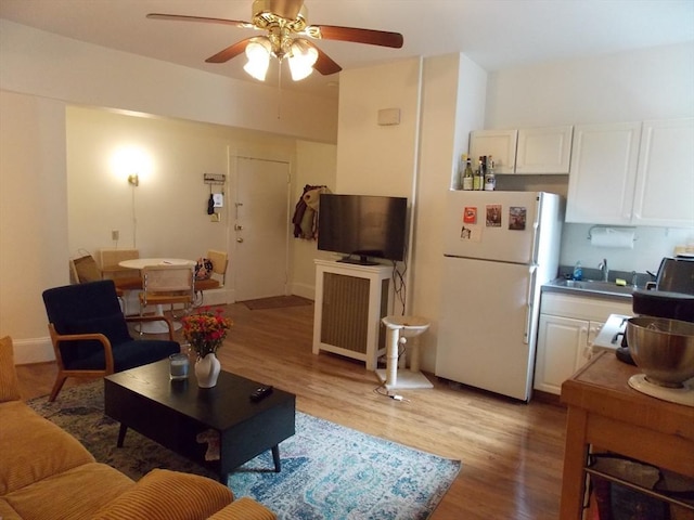 514 Harvard St Unit 2D, Brookline, MA 02446 - living area featuring a ceiling fan and light wood-style flooring