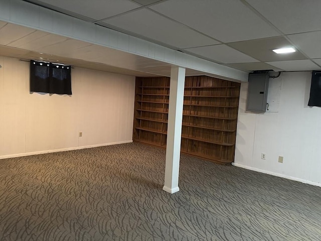 47 Mayfair St, East Longmeadow, MA 01028 - finished below grade area featuring electric panel, carpet flooring, and a drop ceiling