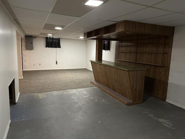 47 Mayfair St, East Longmeadow, MA 01028 - finished below grade area featuring a drop ceiling, electric panel, and a dry bar