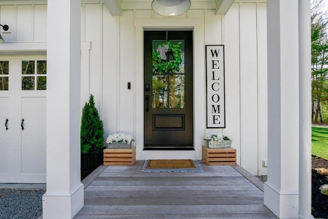 30 Indian Cove Rd, Marion, MA 02738 - property entrance featuring board and batten siding