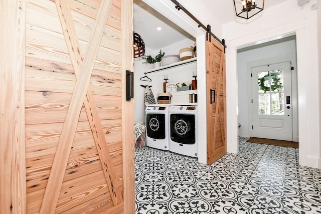 30 Indian Cove Rd, Marion, MA 02738 - laundry room with washing machine and clothes dryer and a barn door