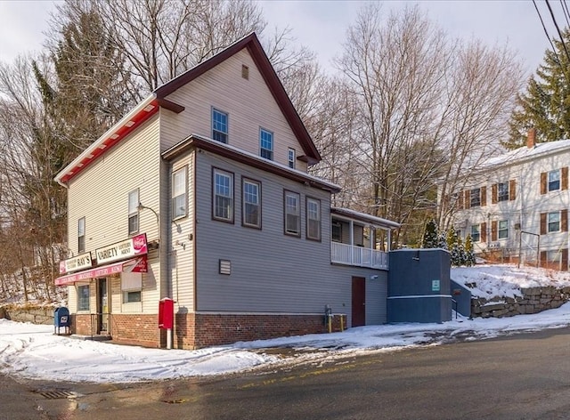 view of snow covered exterior