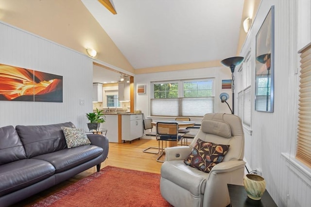 304 Hunting Rd, Needham, MA 02494 - living area featuring light wood-type flooring and vaulted ceiling
