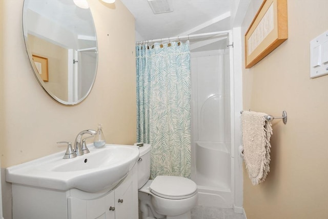 304 Hunting Rd, Needham, MA 02494 - full bath featuring a shower with shower curtain, toilet, vanity, and tile patterned flooring