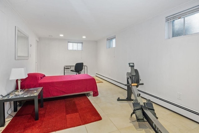 304 Hunting Rd, Needham, MA 02494 - bedroom with a baseboard heating unit, tile patterned floors, and recessed lighting