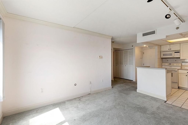 73 Broad Reach Unit T77C, Weymouth, MA 02191 - unfurnished living room featuring crown molding, light carpet, and rail lighting