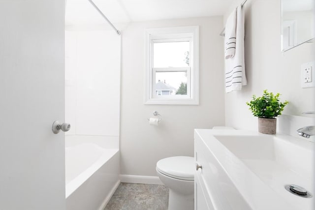 full bathroom with vanity, bathing tub / shower combination, and toilet