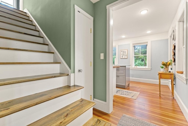 965 Greenville Ave, Smithfield, RI 02828 - stairway with wood finished floors and recessed lighting