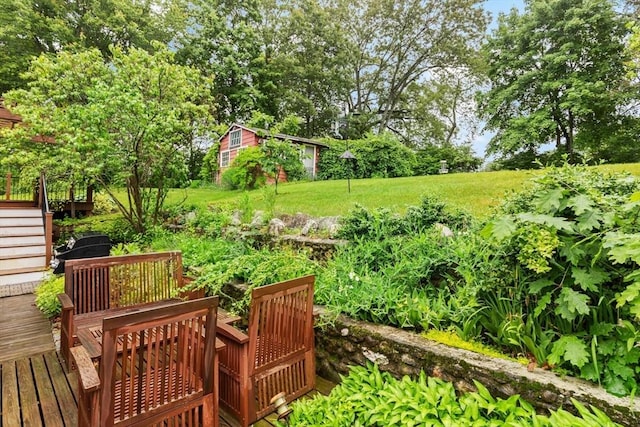 965 Greenville Ave, Smithfield, RI 02828 - view of yard featuring a deck, view of scattered trees, and stairs