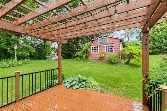 965 Greenville Ave, Smithfield, RI 02828 - wooden deck with a lawn, an outdoor structure, and a pergola