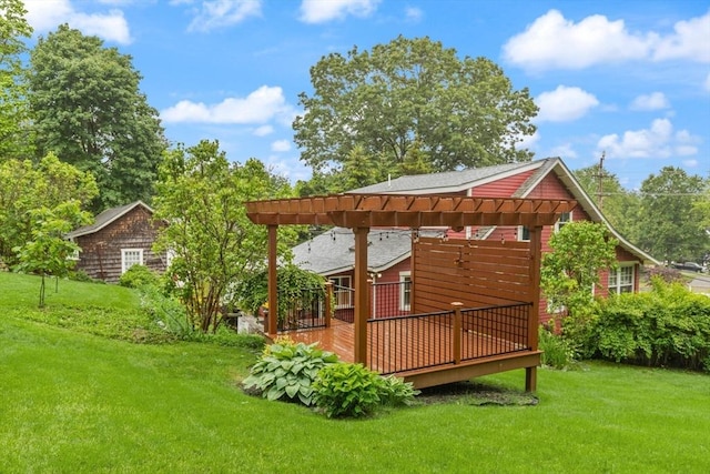 965 Greenville Ave, Smithfield, RI 02828 - view of grassy yard featuring a pergola and a wooden deck