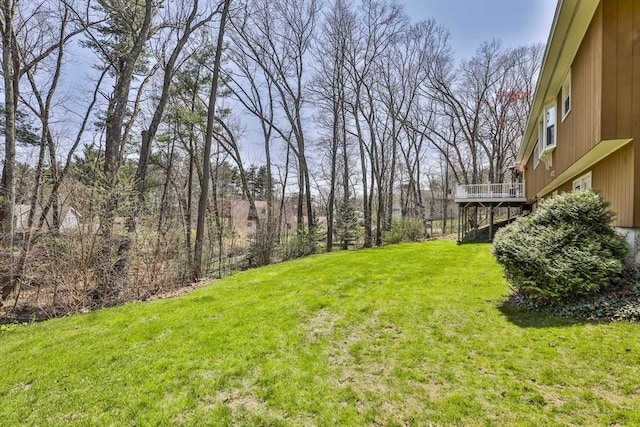view of yard featuring a wooden deck
