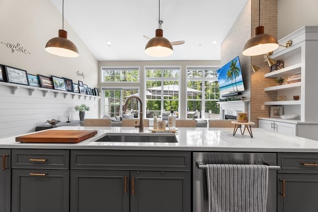 27 Richardson Dr Unit 27, Millis, MA 02054 - kitchen with dishwashing machine, light countertops, gray cabinets, and plenty of natural light