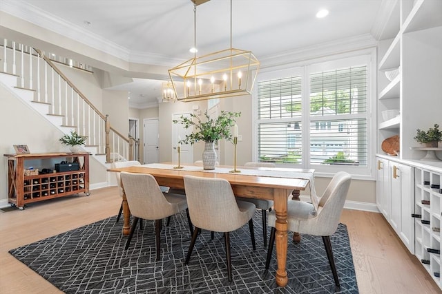 27 Richardson Dr Unit 27, Millis, MA 02054 - dining room featuring stairs, light wood-type flooring, a chandelier, ornamental molding, and recessed lighting