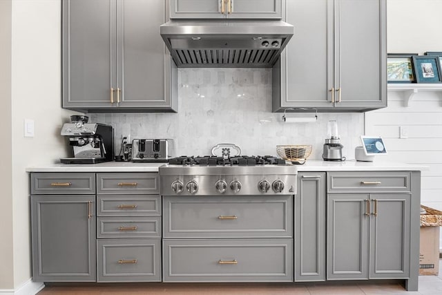 27 Richardson Dr Unit 27, Millis, MA 02054 - kitchen with gray cabinetry, range hood, and light countertops
