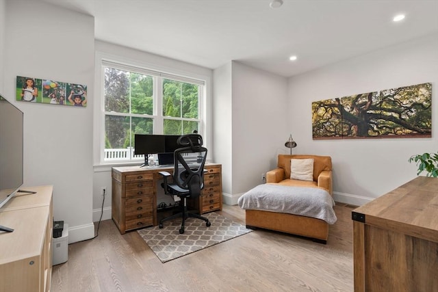 94 Webster Unit 94, Newton, MA 02465 - bedroom with an office area, light wood-style flooring, baseboards, and recessed lighting