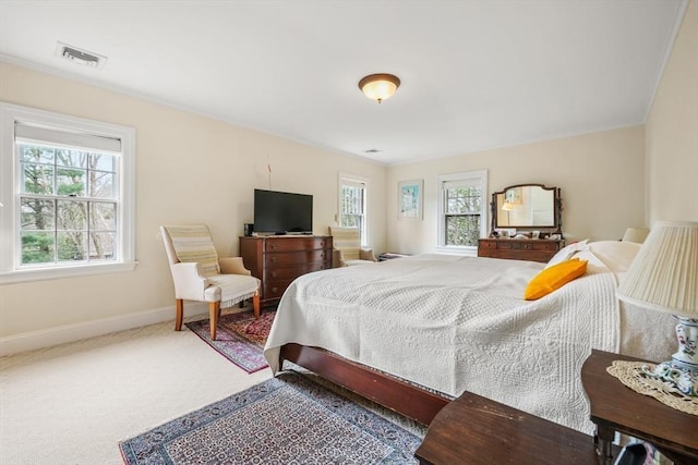 bedroom with baseboards and carpet