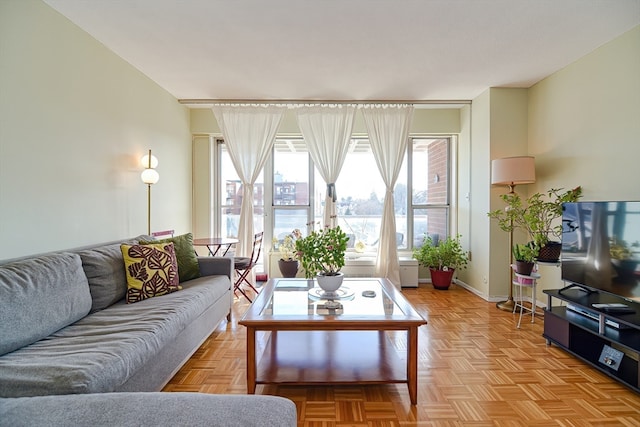 living room with light parquet flooring