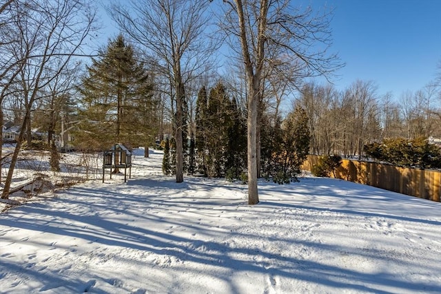 view of yard covered in snow