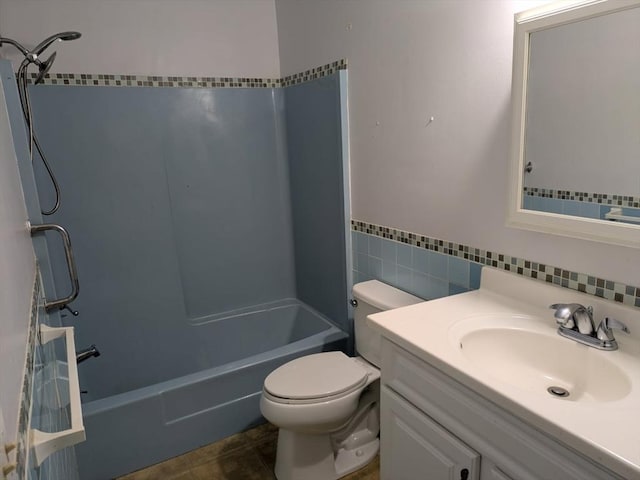 42 Old Colony Way Unit 30, Orleans, MA 02653 - full bathroom featuring tile walls, vanity, shower / tub combination, and a wainscoted wall