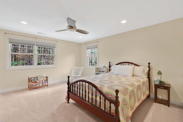 bedroom featuring recessed lighting, baseboards, and carpet floors