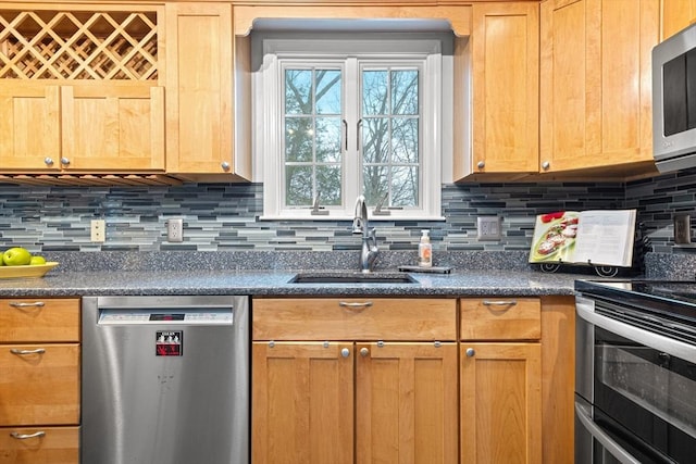 kitchen with tasteful backsplash, stainless steel appliances, and a sink