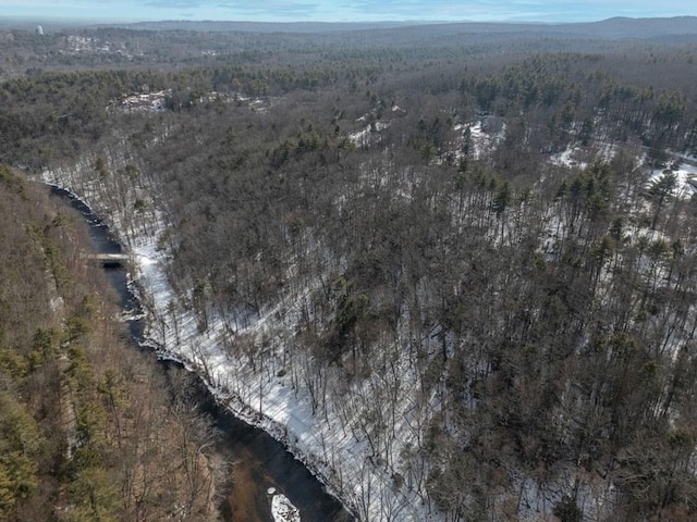 birds eye view of property with a wooded view