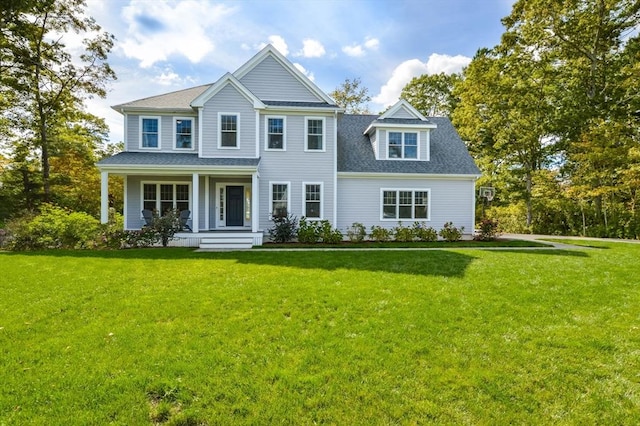 view of front of home with a front lawn and a porch