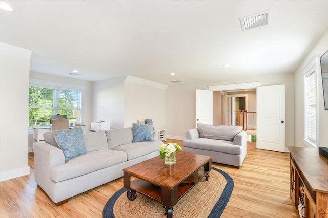 living room with light wood-type flooring