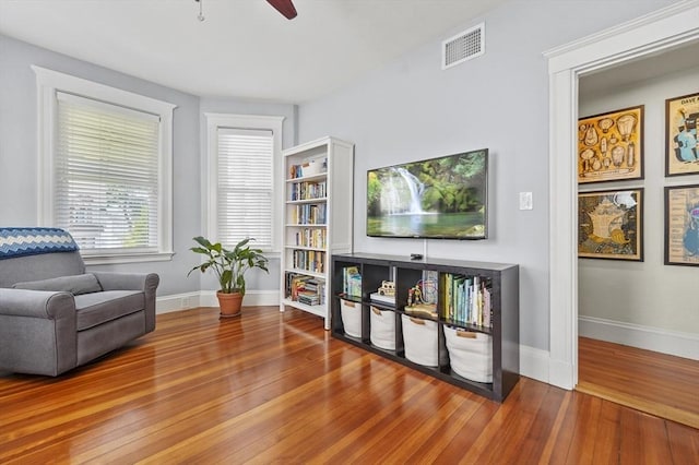 46 Converse Ave Unit 1, Malden, MA 02148 - sitting room with ceiling fan, hardwood / wood-style flooring, and baseboards