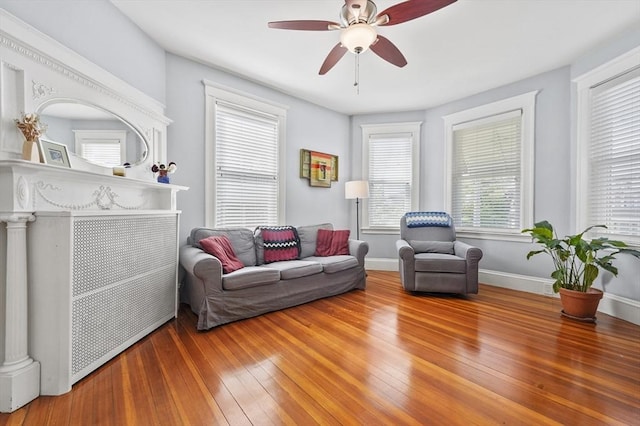 46 Converse Ave Unit 1, Malden, MA 02148 - living area with a ceiling fan, wood-type flooring, and baseboards