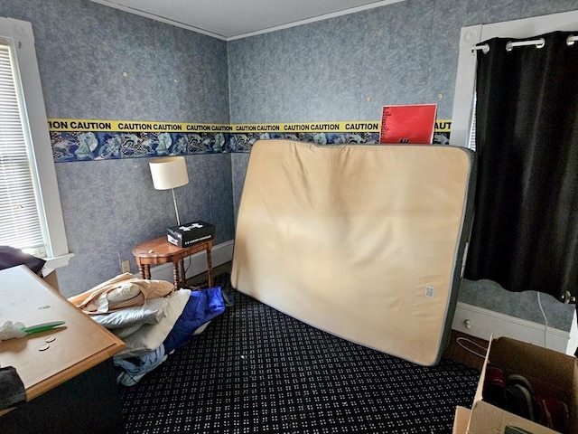 308 Hawthorn St, New Bedford, MA 02740 - bathroom featuring ornamental molding, healthy amount of natural light, and wallpapered walls