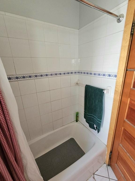 308 Hawthorn St, New Bedford, MA 02740 - full bath with shower / tub combo with curtain and tile patterned floors
