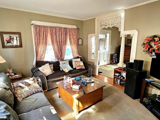 308 Hawthorn St, New Bedford, MA 02740 - living room with ornamental molding and wood finished floors