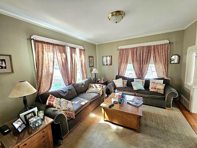 308 Hawthorn St, New Bedford, MA 02740 - living room with plenty of natural light, wood finished floors, and ornamental molding