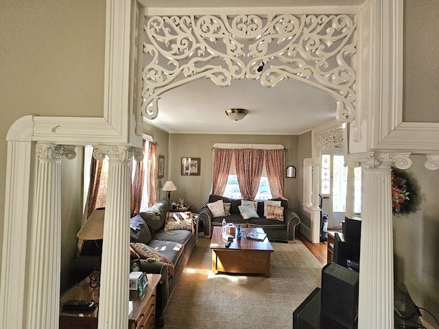 308 Hawthorn St, New Bedford, MA 02740 - living room featuring crown molding and wood finished floors