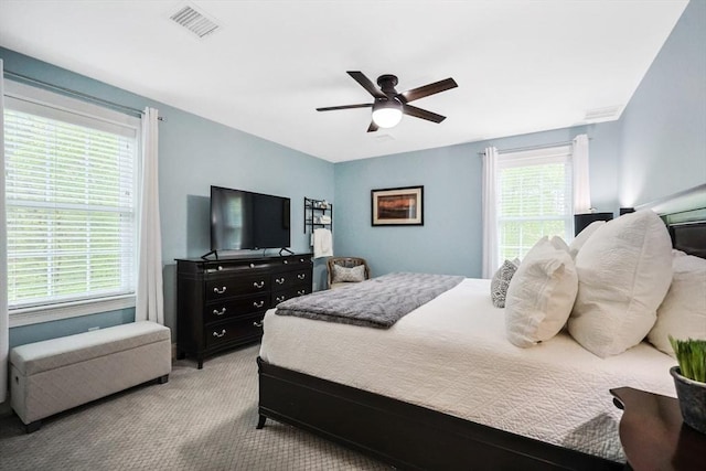 bedroom with carpet flooring and ceiling fan